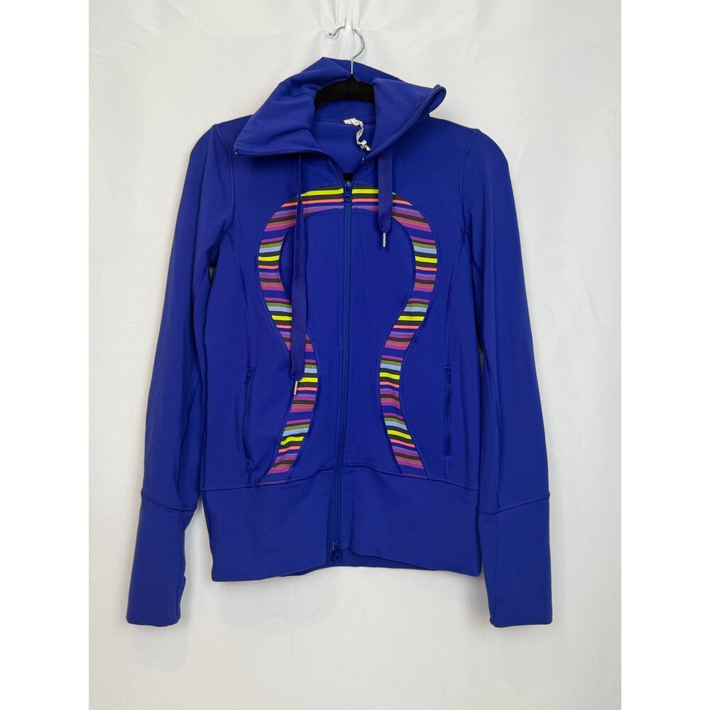 Lululemon Dance Studio Jacket Blue Neon Stripe Logo Sz 6 Full Zip